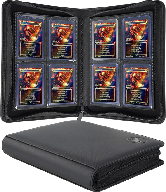 Toploader Binder, Holds 128+ Toploaders, 4 Pocket Top Loader Card Storage Case, Double-Sided Pockets for trading card in 3 x 4'' Toploaders