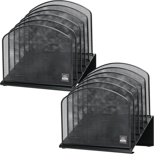 2 Pack Inclined Desk File Organizer, 5 Slot Desktop File Folder Holder Document Holder Sorter Organization and Accessories for Office School Classroom
